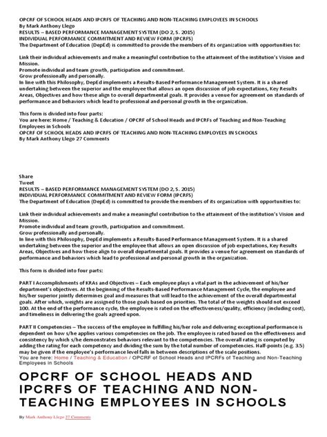 OPCRF of School Heads and IPCRFs of Teaching .